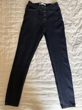 No Boundaries Women's High-Rise Navy Button-Fly Skinny Jeans